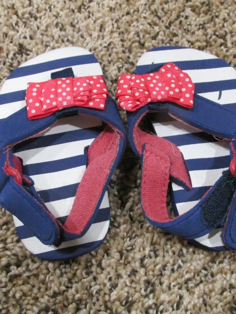 Open Toe Sandals Toddler Girls Size 4‎ Navy Blue White Striped Pink Bow  Shoes